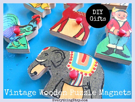 DIY Gifts - Vintage Puzzle Piece Magnets - Everything Etsy 4