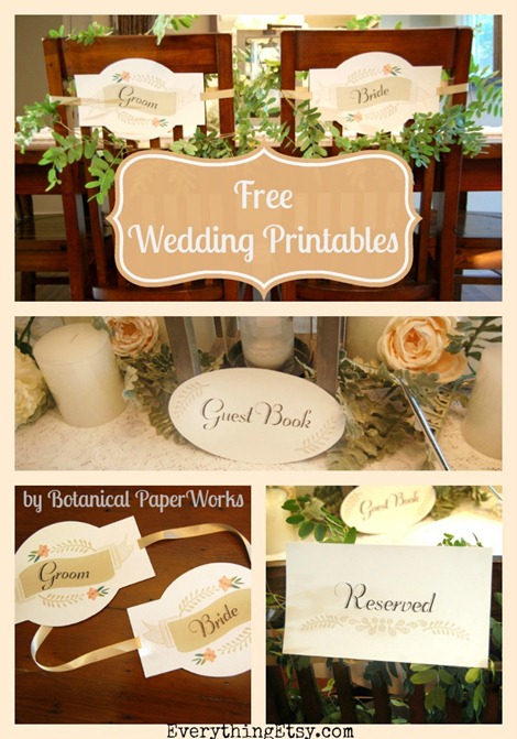 Free Wedding Printables for your handmade wedding - By Botanical PaperWorks for EverythingEtsy.com