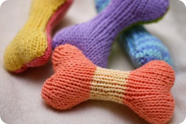 handmade dog toy - knit bone by kris knits