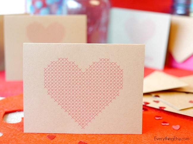 Cross Stitch Heart Printable Cards on EverythingEtsy.com