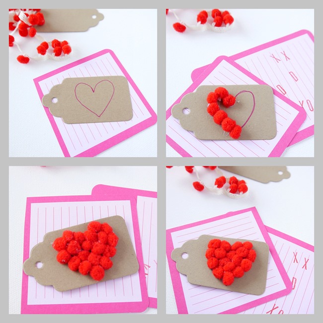 Valentine's Day Mini Pom Pom Gift Tag Steps