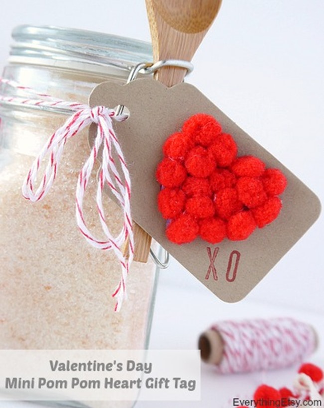 Valentine's Day Mini Pom Pom Heart Gift Tag Tutorial on EverythingEtsy.com