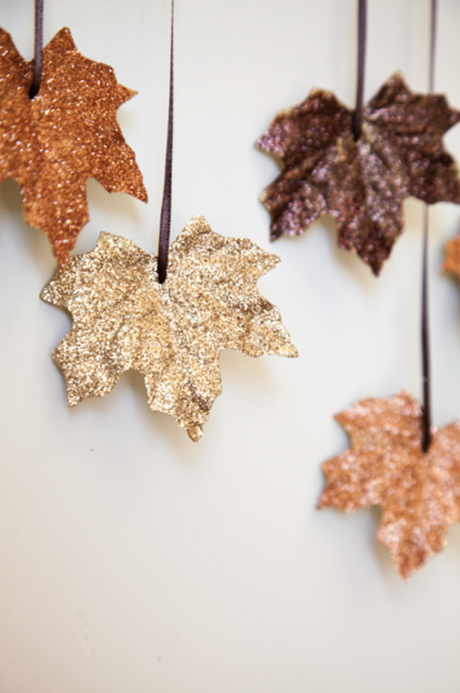 gold sparkle leaves - diy