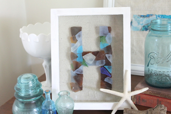 Sea Glass Monogram -- make this monogram art with your favorite sea glass pieces.  A fun way to display your treasures.