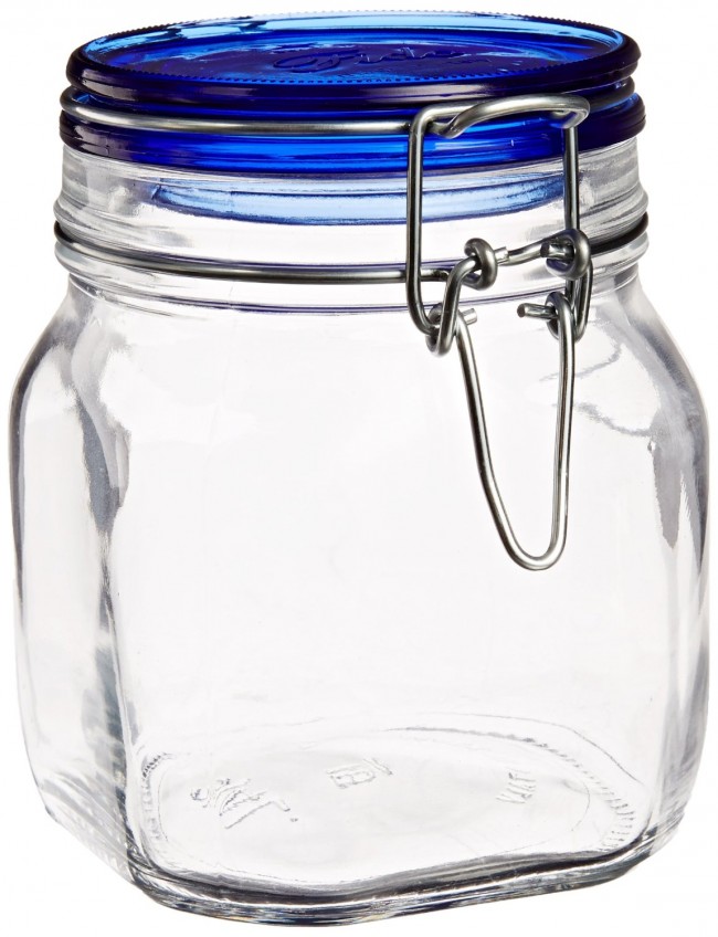 Large Glass Jar with Blue Lid