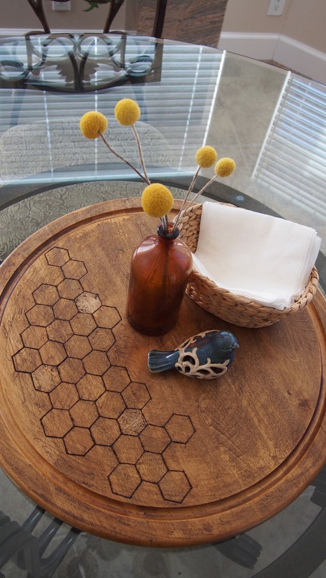 wood burn honeycomb lazy susan