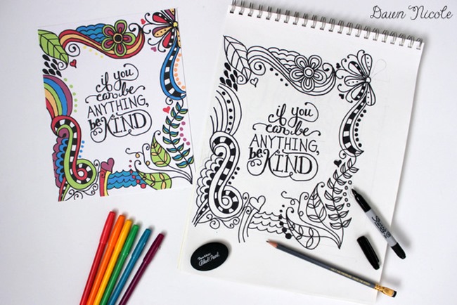 adult coloring pages - be kind