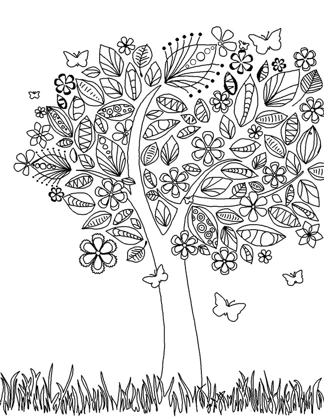 adult coloring pages - tree