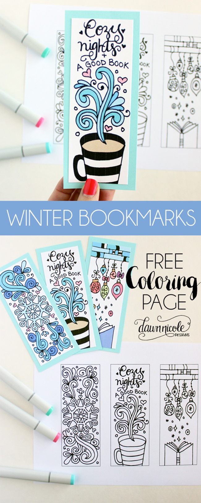Christmas Printable Coloring Page - Winter bookmarks