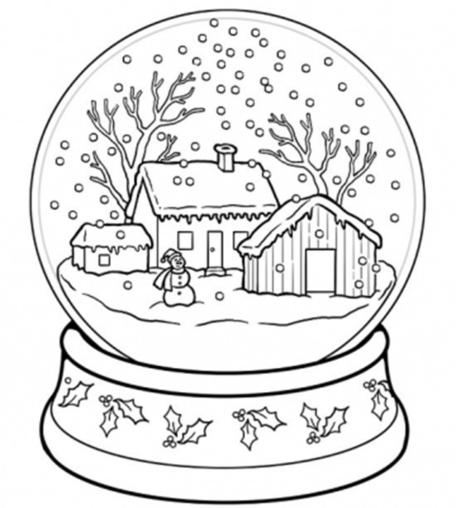 Christmas Printable Coloring Page snow globe