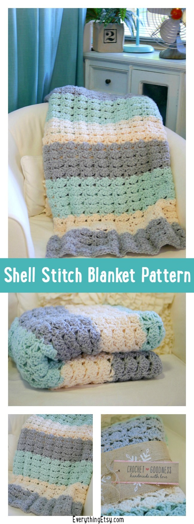 Easy Crochet Shell Stitch Blanket Pattern EverythingEtsycom