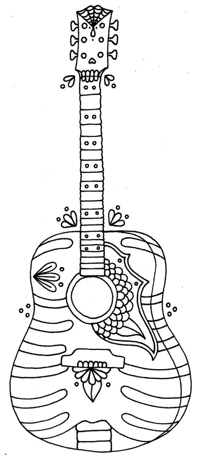 Free Printable Coloring Pages for Summer Guitars