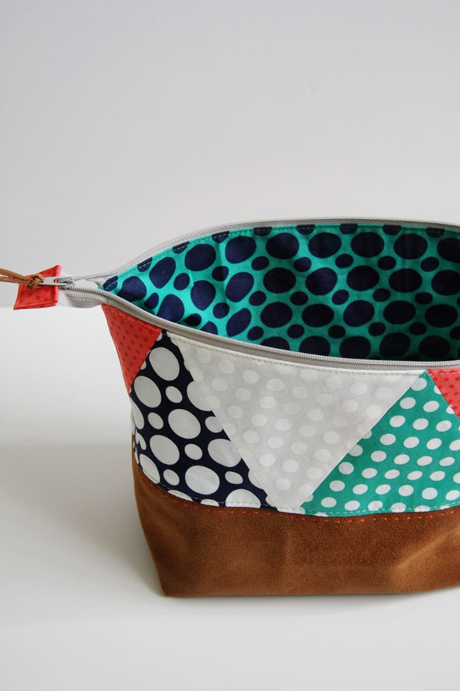 Zipper bag tutorial - polka dot and leather