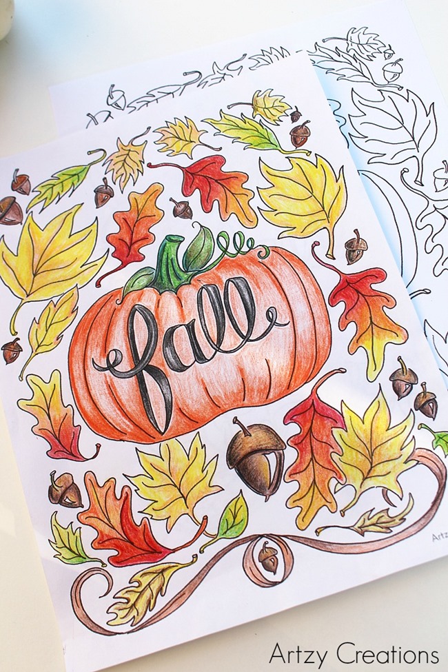 12 Fall Coloring Pages for Adults - Pumpkin and Leaves