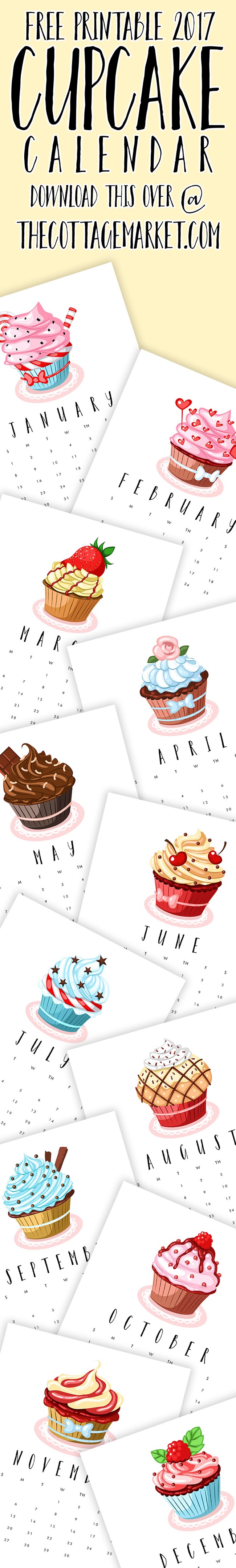 Free 2017 Printable Calendars - Cupcakes