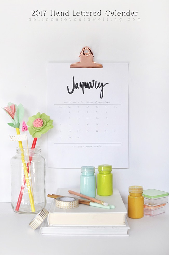 Free 2017 Printable Calendars - Hand Lettered