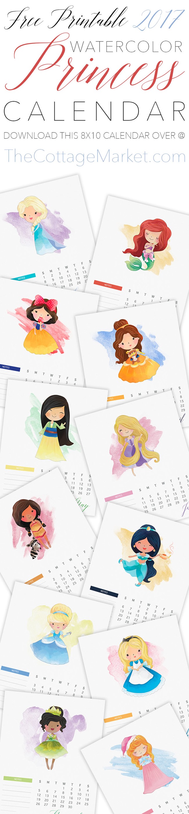 Free 2017 Printable Calendars - Princesses