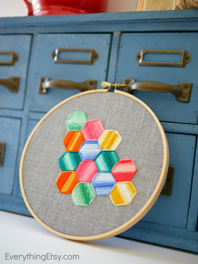 Hexagon Embroidery Love - Tutorial on EverythingEtsy.com