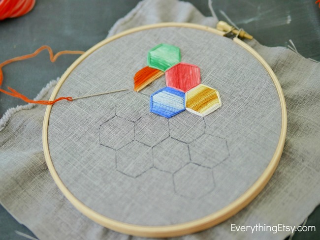 Hexagon Embroidery Tutorial on EverythingEtsy.com