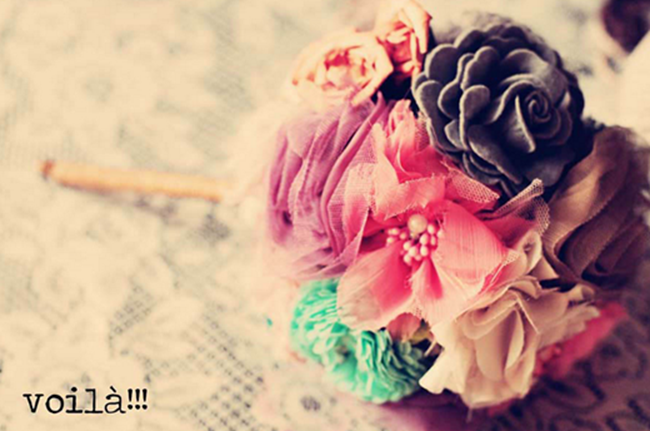 DIY Wedding Bouquets - Vintage Fabric Flowers