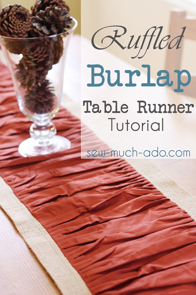 101 Fall Sewing Tutorials - EverythingEtsy.com - Ruffle Burlap Table Runner DIY