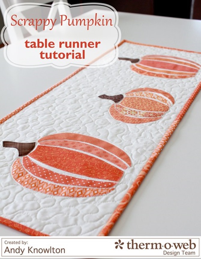 101 Fall Sewing Tutorials - EverythingEtsy.com - Scrappy Pumpkin Table Runner DIY