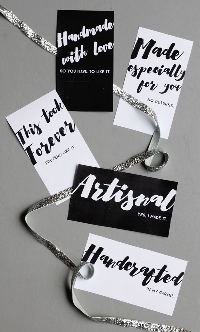 Free Printable Handmade Gift Tags - EverythingEtsy.com - Beautiful brush stoke text on these!