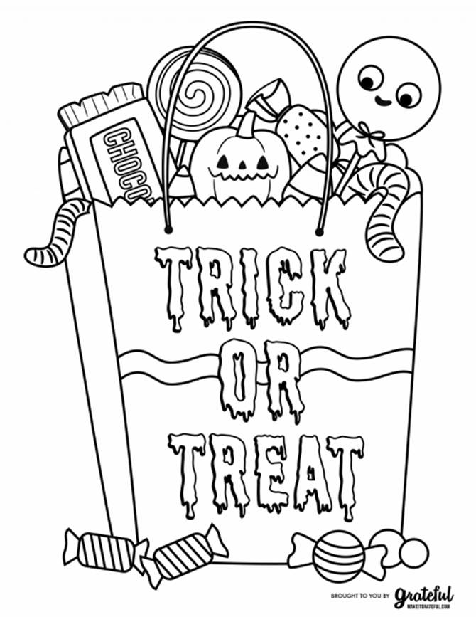 7 Free Halloween Coloring Page Printables for Adults and Kids - Candy Bag - EverythingEtsy