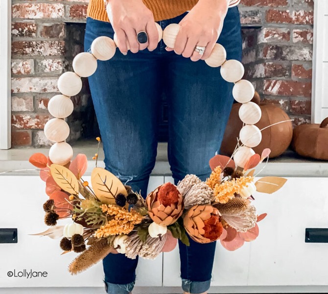 Fall Wreath with Wood Beads - LollyJane Tutorial