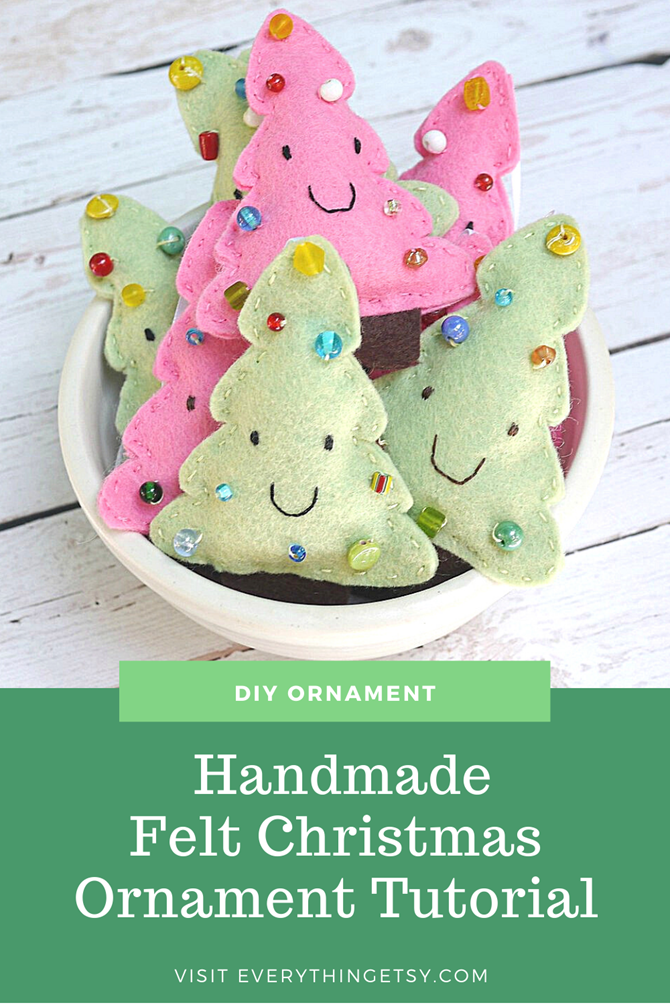 Handmade Felt Christmas Tree Ornament Tutorial - Free Pattern on EverythingEtsy.com