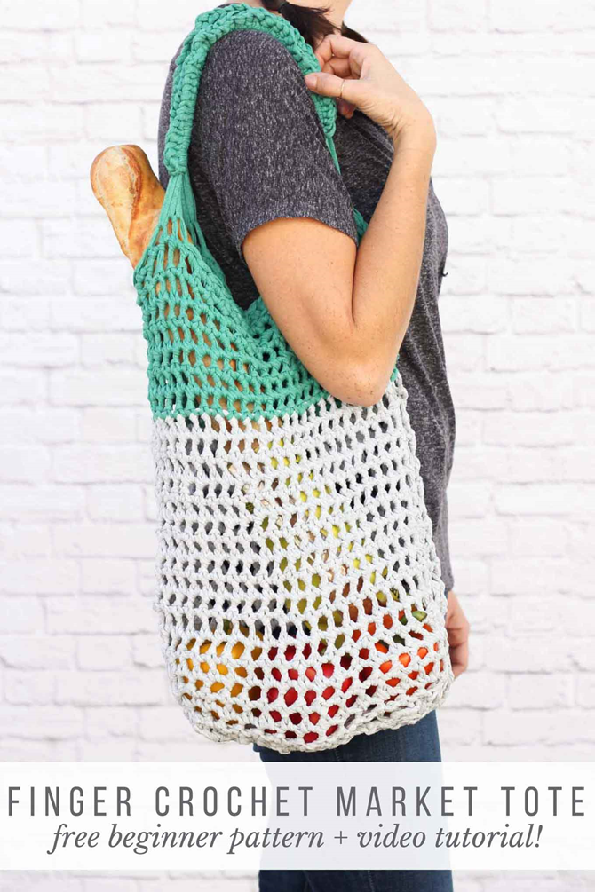 5 DIY Market Totes - Farmer's Market Weekend - Finger Crochet Pattern - EverythingEtsy