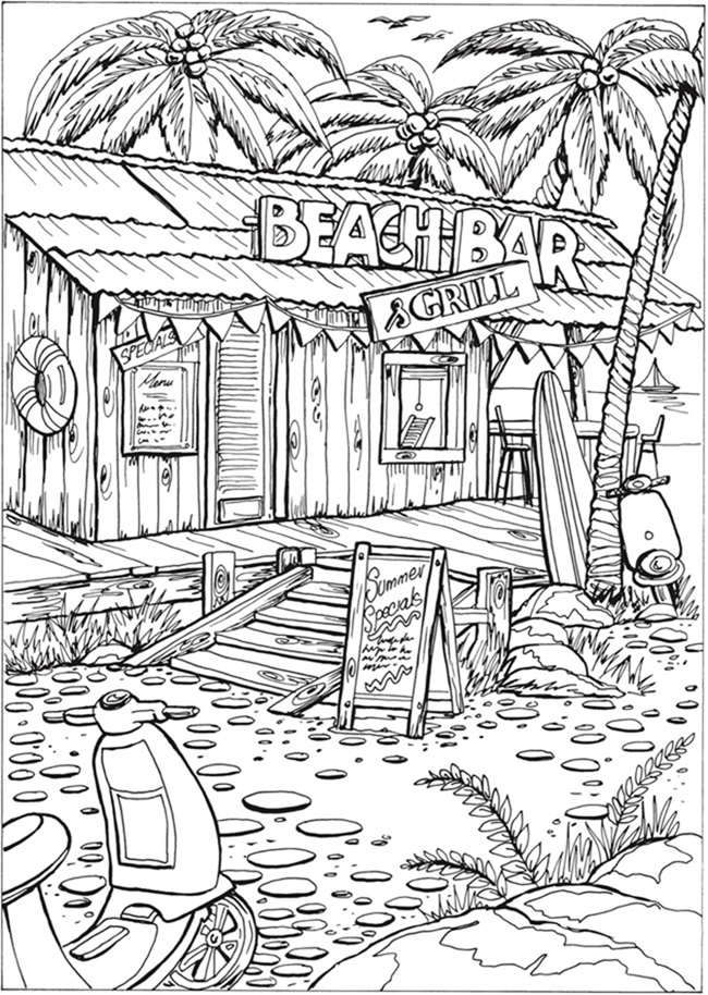 7 Free Printable Coloring Pages for Adults and Children - Beach Bar - EverythingEtsy