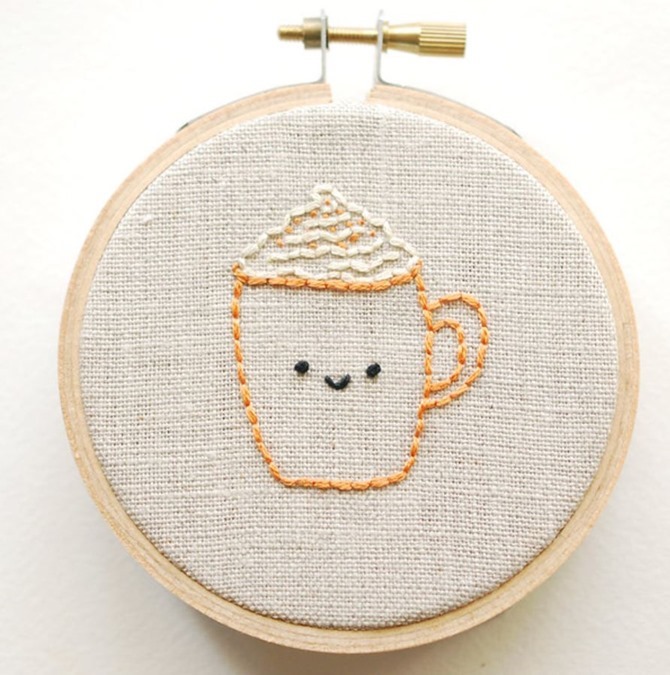 5 Free Fall Embroidery Patterns - Pumpkin Spice Latte - Everything Etsy