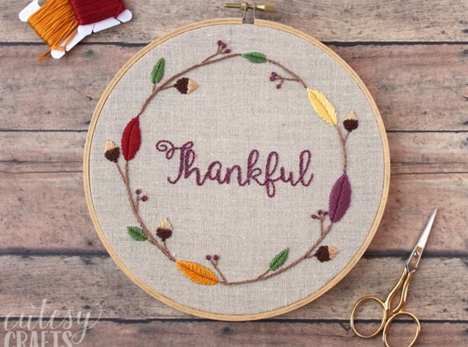 5 Free Fall Embroidery Patterns - Thankful - Everything Etsy